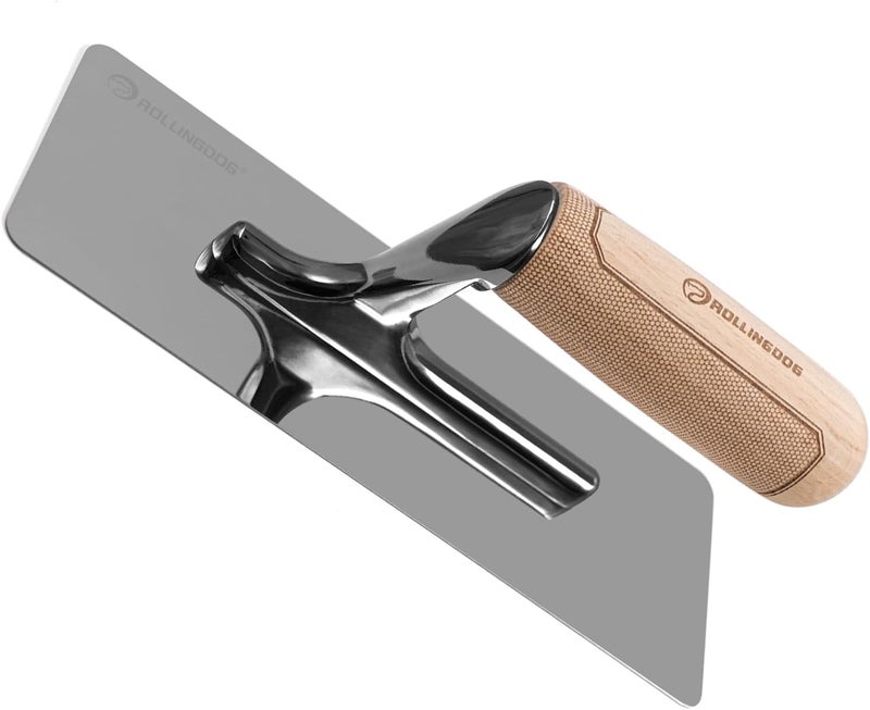 Rolling Dog Venetian Plaster Trowel 240mm x 90mm - Mirror Polished 420 Stainless Steel Blade, Ergonomic Beech Handle for Decorative Finish and Polish - Image 1